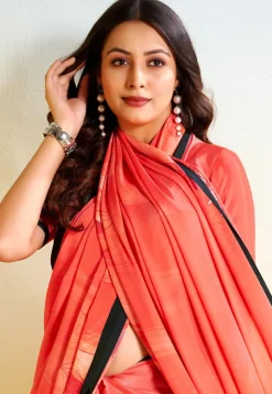 Digital Printed Crepe Saree in Peach