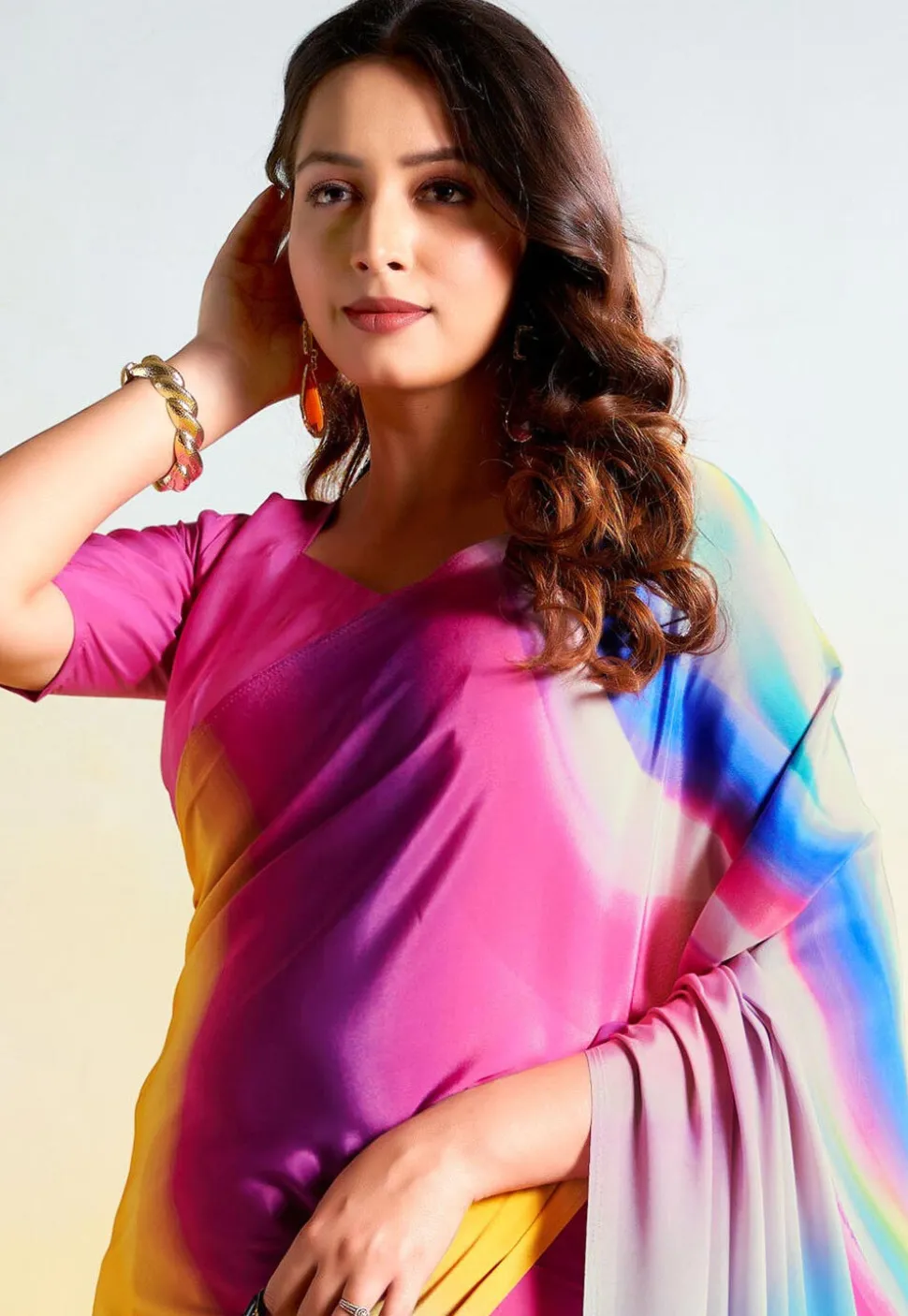 Digital Printed Crepe Saree in Multicolor
