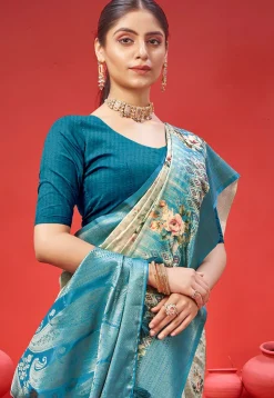 Digital Printed Crepe Saree in Cream