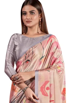 Digital Printed Crepe Saree in Peach