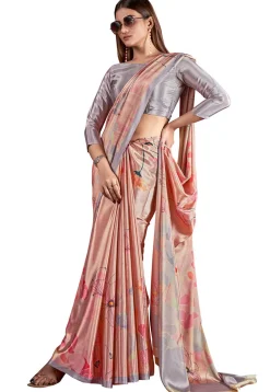 Digital Printed Crepe Saree in Peach