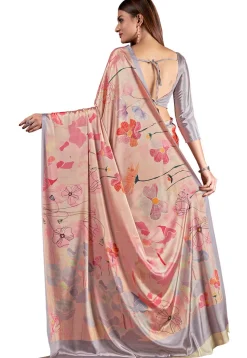 Digital Printed Crepe Saree in Peach