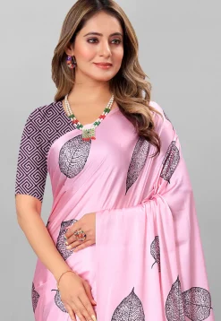 Digital Printed Crepe Saree in Pink