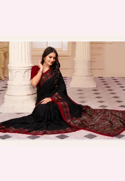 Digital Printed Crepe Saree in Black