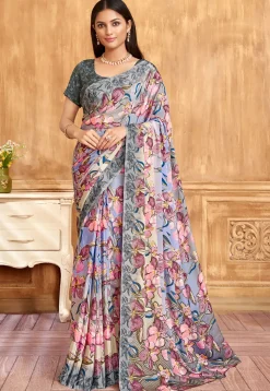 Digital Printed Crepe Saree in Purple
