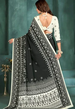 Digital Printed Crepe Saree in Black