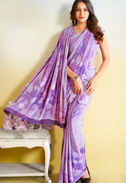 Digital Printed Crepe Saree in Purple