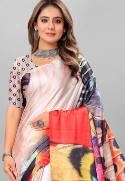 Digital Printed Crepe Saree in Multicolor