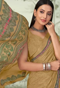 Digital Printed Crepe Saree in Yellow