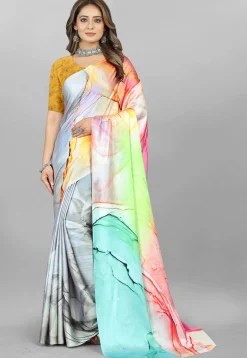 Digital Printed Crepe Saree in Multicolor
