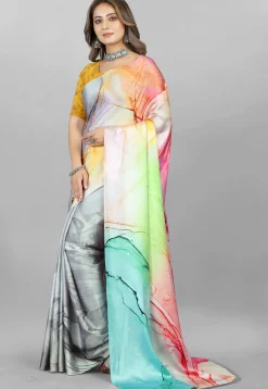 Digital Printed Crepe Saree in Multicolor