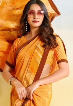 Digital Printed Crepe Saree in Yellow