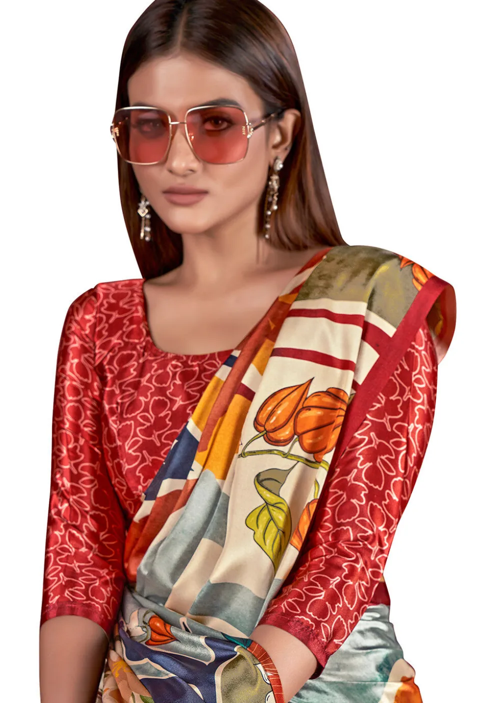 Digital Printed Crepe Saree in Multicolor