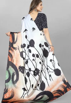Digital Printed Crepe Saree in White