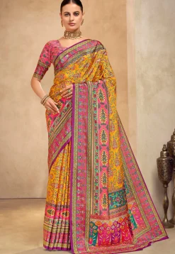 Digital Printed Crepe Saree in Mustard