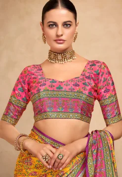 Digital Printed Crepe Saree in Mustard