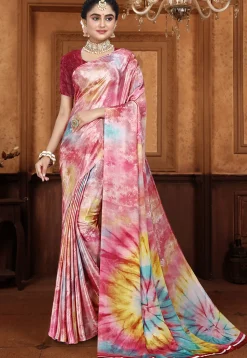 Digital Printed Crepe Saree in Brown