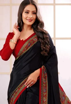 Digital Printed Crepe Saree in Black