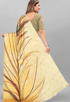 Digital Printed Crepe Saree in Beige and Black