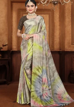 Digital Printed Crepe Saree in Multicolor