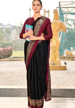 Digital Printed Crepe Saree in Black