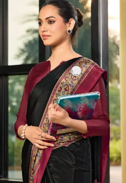 Digital Printed Crepe Saree in Black