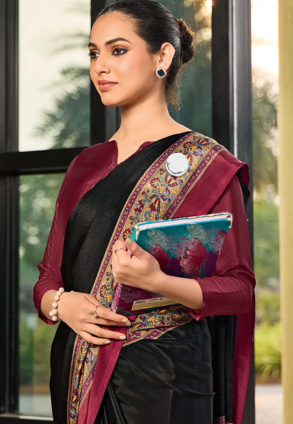Digital Printed Crepe Saree in Black