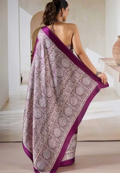 Digital Printed Crepe Saree in Purple