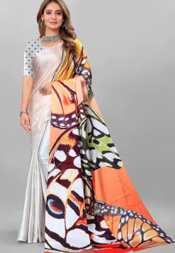 Digital Printed Crepe Saree in Light Grey