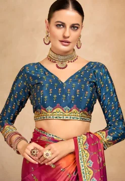 Digital Printed Crepe Saree in Multicolor
