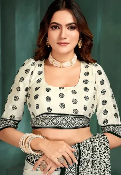 Digital Printed Crepe Saree in Off White