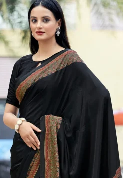 Digital Printed Crepe Saree in Black