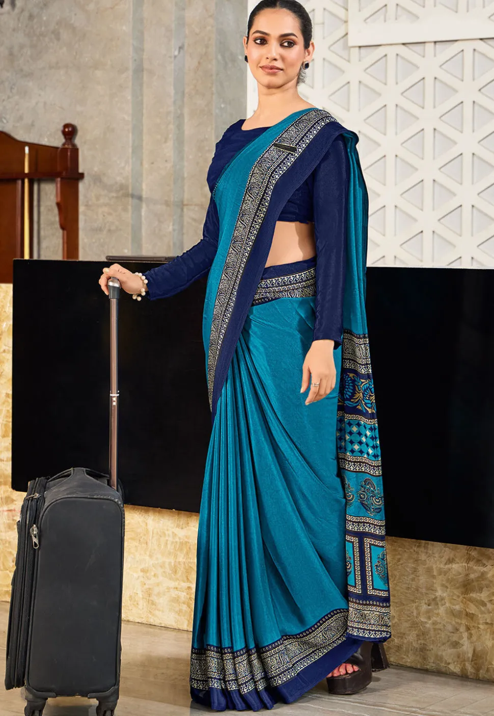 Digital Printed Crepe Saree in Blue