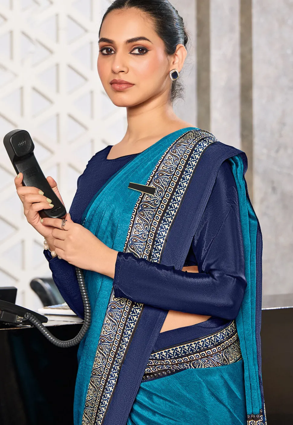 Digital Printed Crepe Saree in Blue