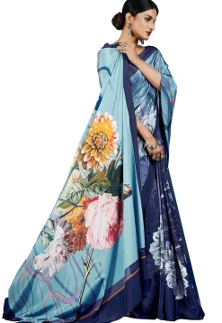Digital Printed Crepe Saree in Blue