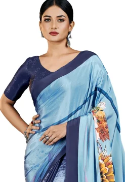 Digital Printed Crepe Saree in Blue