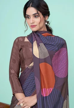 Digital Printed Crepe Saree in Purple