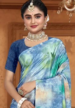 Digital Printed Crepe Saree in Blue