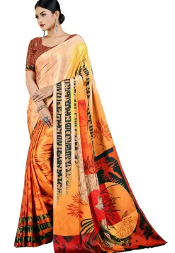 Digital Printed Crepe Saree in Orange