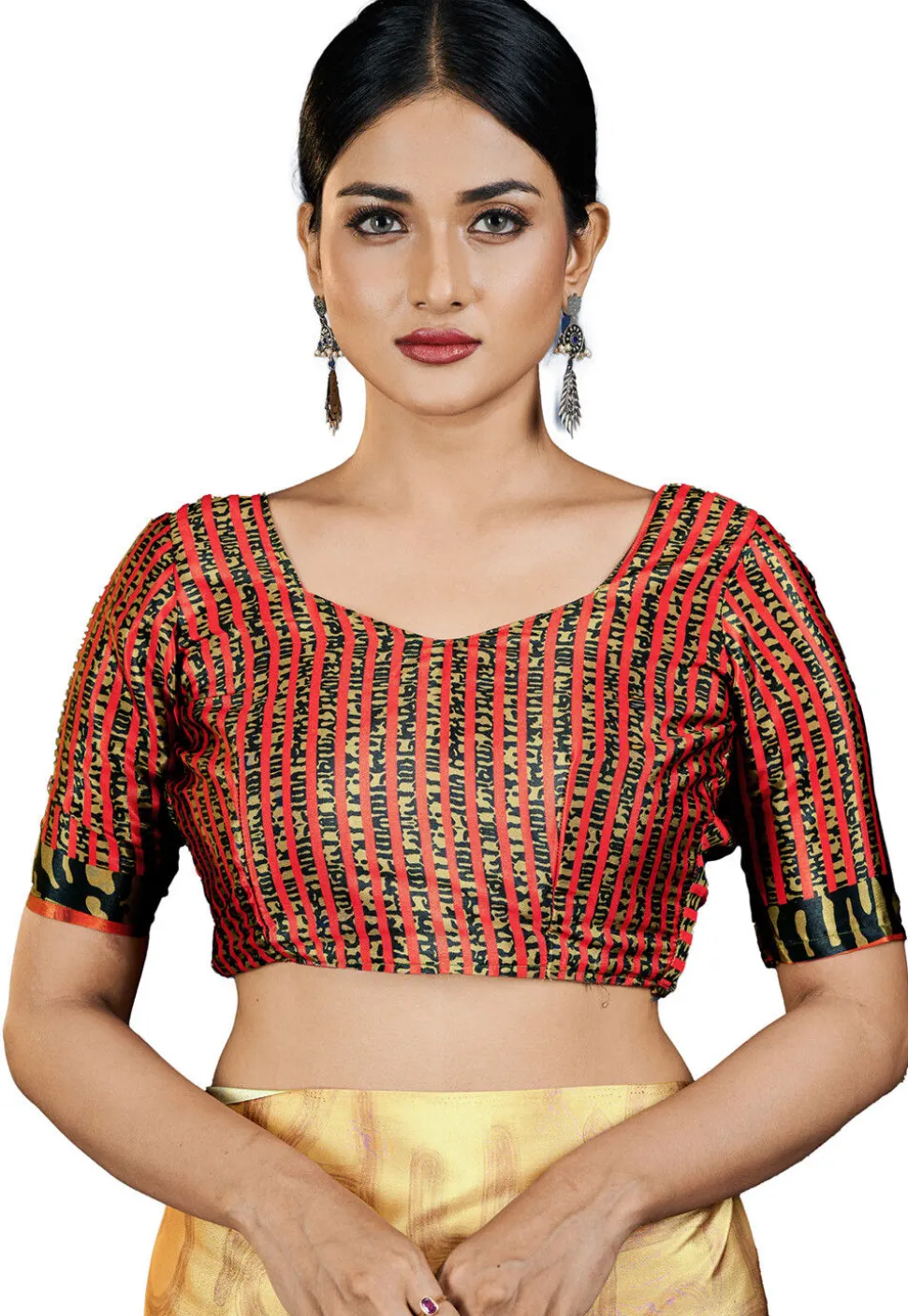Digital Printed Crepe Saree in Orange