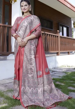 Digital Printed Crepe Saree in Peach