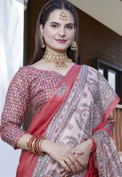 Digital Printed Crepe Saree in Peach