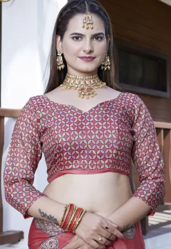 Digital Printed Crepe Saree in Peach