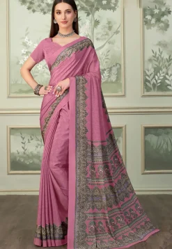 Digital Printed Crepe Saree in Pink