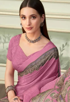 Digital Printed Crepe Saree in Pink