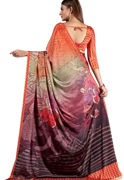 Digital Printed Crepe Saree in Multicolor