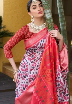 Digital Printed Crepe Saree in Off White