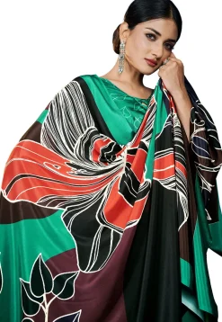 Digital Printed Crepe Saree in Teal Green