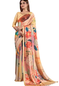 Digital Printed Crepe Saree in Yellow