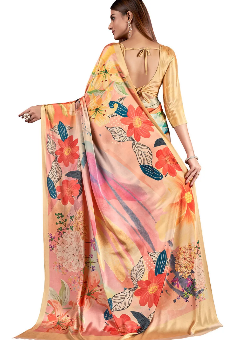 Digital Printed Crepe Saree in Yellow